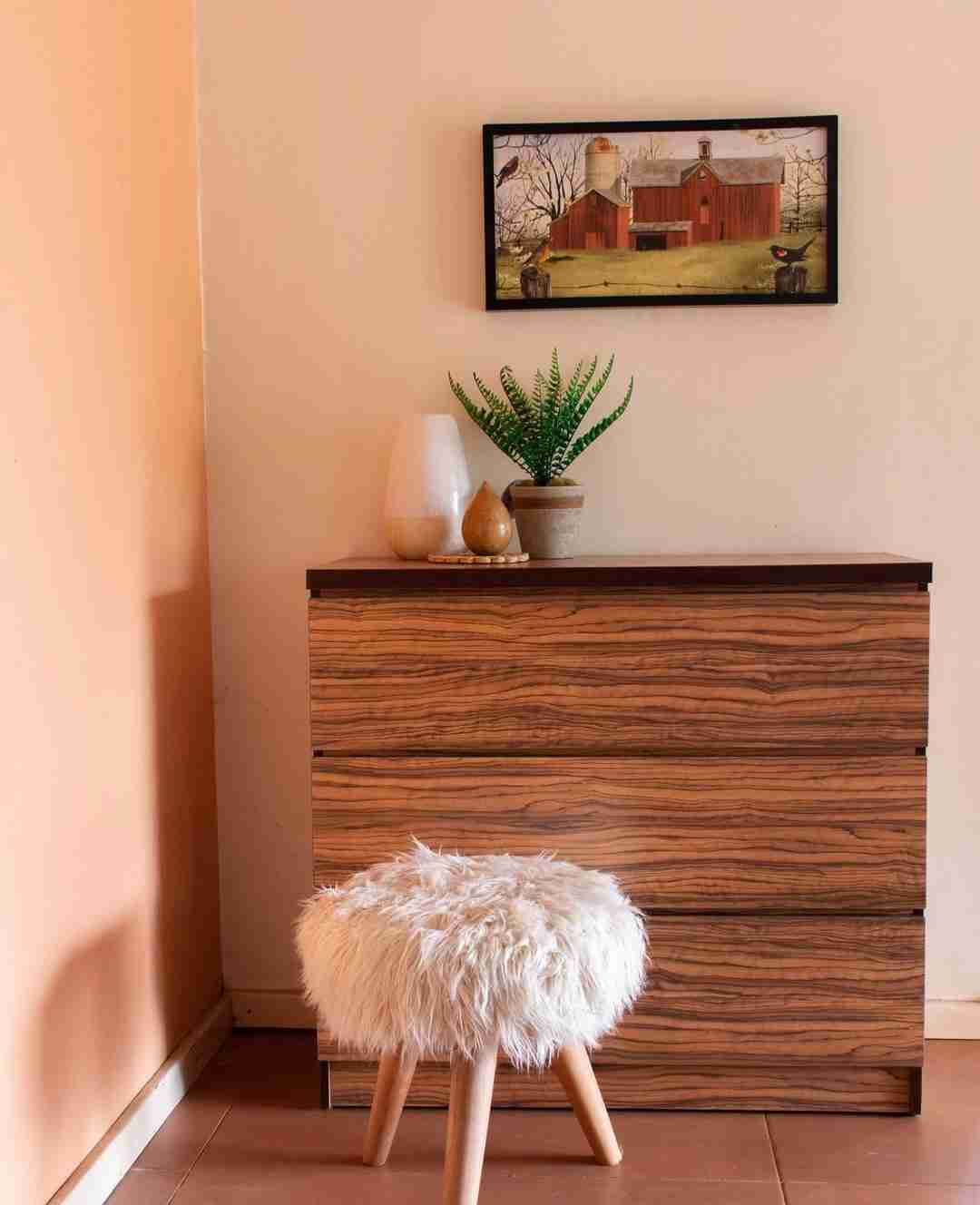 Woodsworthinterior: Nature-Inspired Wooden Dresser & Faux Fur Ottoman Combo